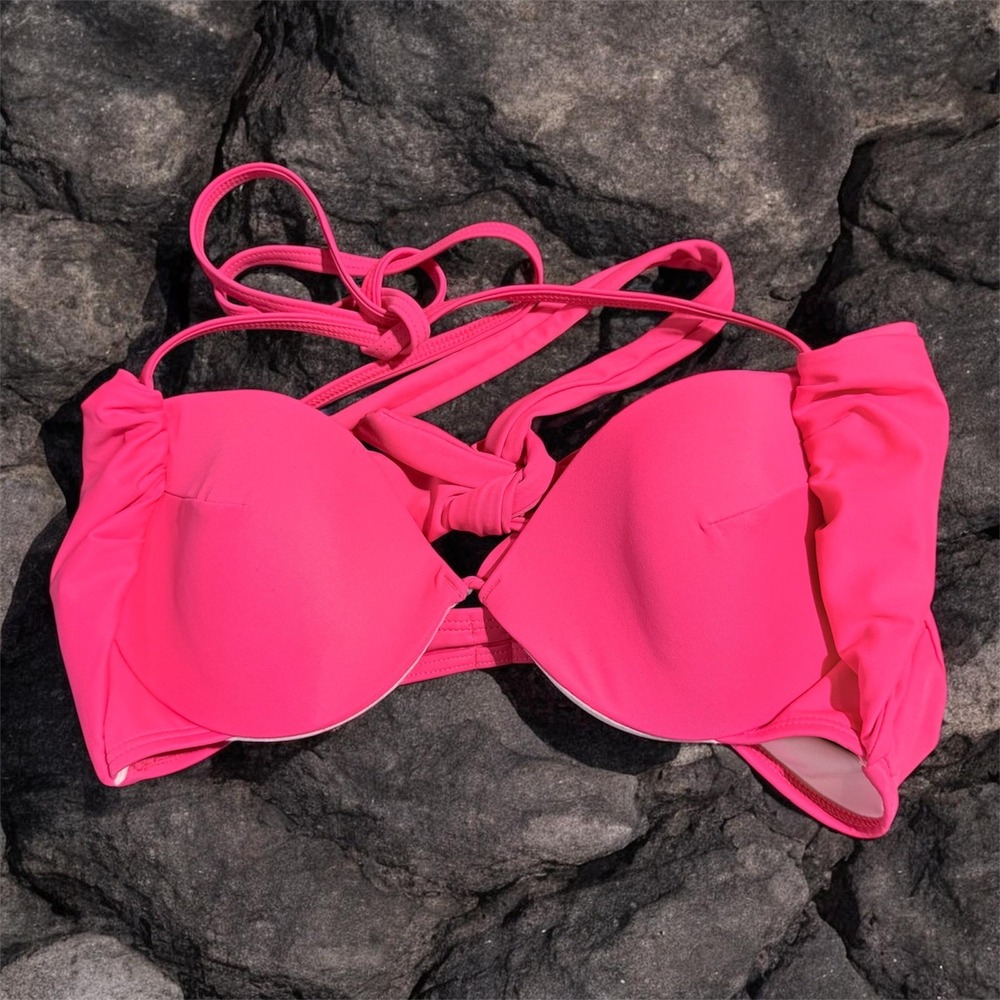 Victoria's Secret Push Up Neon Pink The Wrap Halter Bikini Top 36B 339890-S48